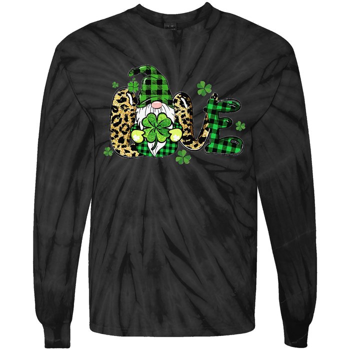 LOVE St Patricks Day Gnomes Shamrock For Women Tie-Dye Long Sleeve Shirt