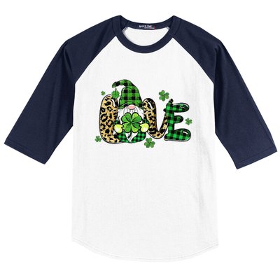 LOVE St Patricks Day Gnomes Shamrock For Women Baseball Sleeve Shirt