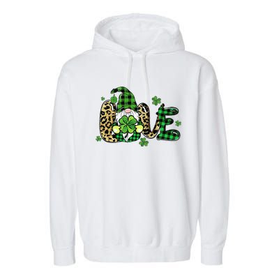 LOVE St Patricks Day Gnomes Shamrock For Women Garment-Dyed Fleece Hoodie