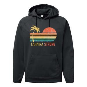 Lahaina Strong Palm Tree And Sunset Performance Fleece Hoodie