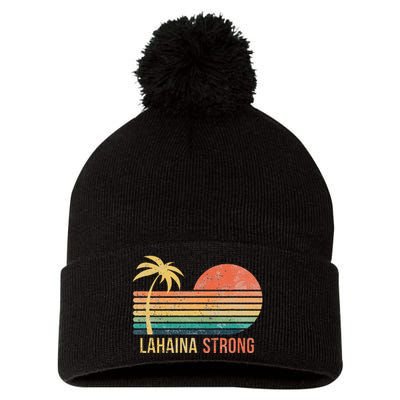 Lahaina Strong Palm Tree And Sunset Pom Pom 12in Knit Beanie