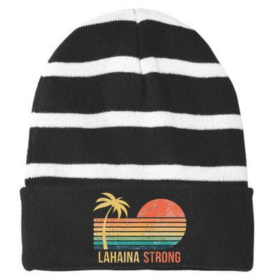 Lahaina Strong Palm Tree And Sunset Striped Beanie with Solid Band