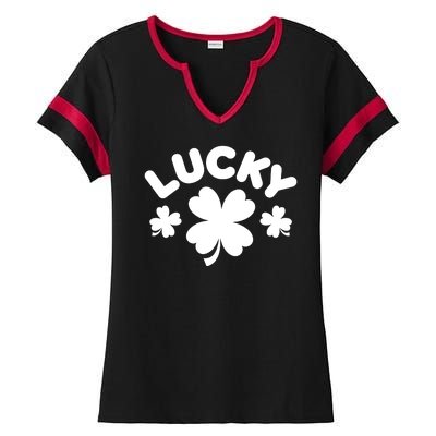 Lucky St Patricks Day Clover Festive Ladies Halftime Notch Neck Tee