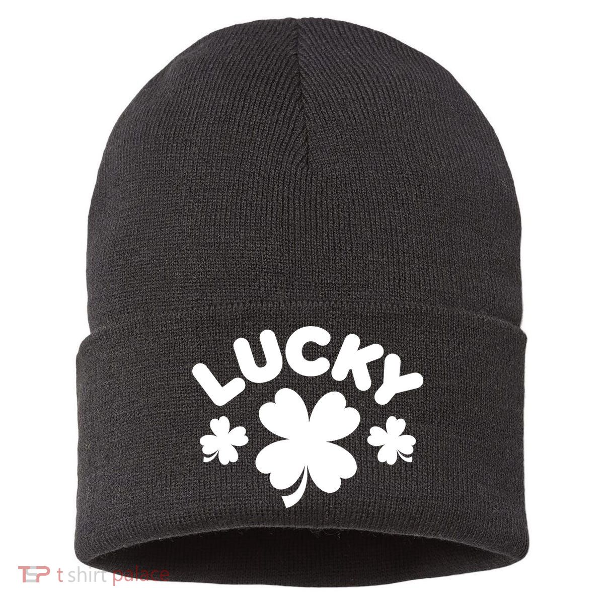 Lucky St Patricks Day Clover Festive Sustainable Knit Beanie