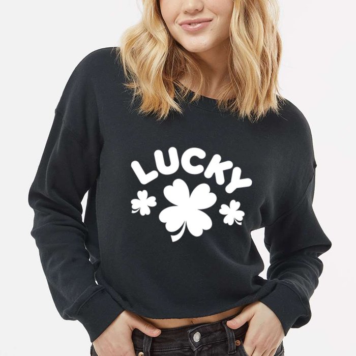 Lucky St Patricks Day Clover Festive Cropped Pullover Crew