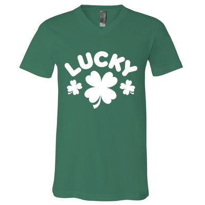 Lucky St Patricks Day Clover Festive V-Neck T-Shirt