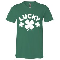 Lucky St Patricks Day Clover Festive V-Neck T-Shirt