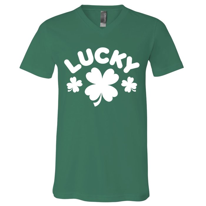 Lucky St Patricks Day Clover Festive V-Neck T-Shirt