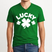 Lucky St Patricks Day Clover Festive V-Neck T-Shirt