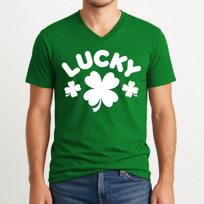 Lucky St Patricks Day Clover Festive V-Neck T-Shirt