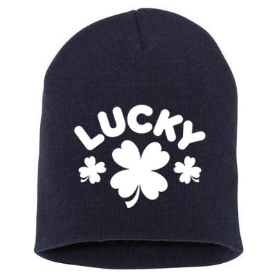 Lucky St Patricks Day Clover Festive Short Acrylic Beanie