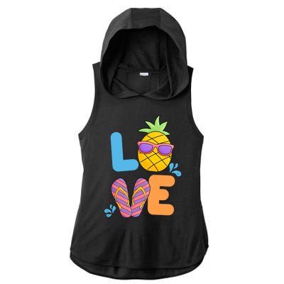 Love Summer Pineapple Cute Ladies PosiCharge Tri-Blend Wicking Draft Hoodie Tank