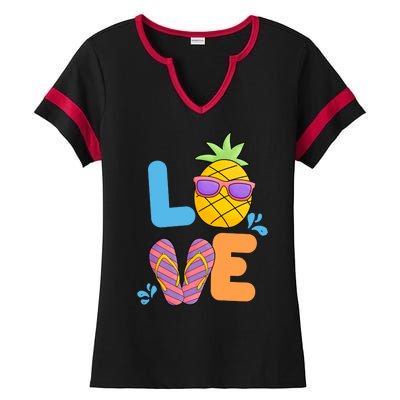 Love Summer Pineapple Cute Ladies Halftime Notch Neck Tee