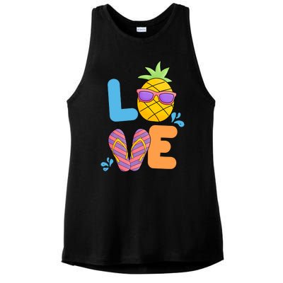 Love Summer Pineapple Cute Ladies PosiCharge Tri-Blend Wicking Tank