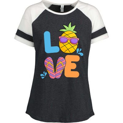 Love Summer Pineapple Cute Enza Ladies Jersey Colorblock Tee