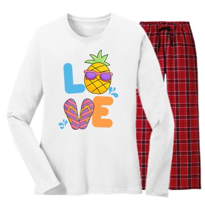 Love Summer Pineapple Cute Women's Long Sleeve Flannel Pajama Set 