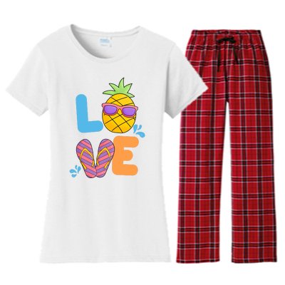 Love Summer Pineapple Cute Women's Flannel Pajama Set