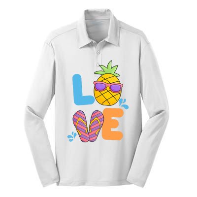 Love Summer Pineapple Cute Silk Touch Performance Long Sleeve Polo