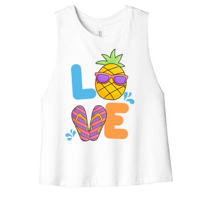 Love Summer Pineapple Cute Women's Racerback Cropped Tank