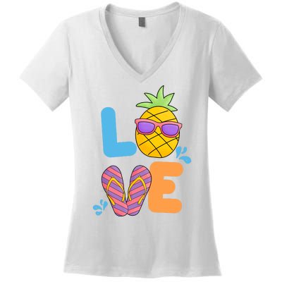 Love Summer Pineapple Cute Women's V-Neck T-Shirt