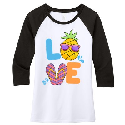 Love Summer Pineapple Cute Women's Tri-Blend 3/4-Sleeve Raglan Shirt