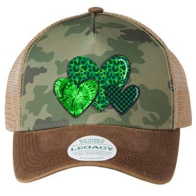 Love St Pattys Day Clover Leaf Hearts Legacy Tie Dye Trucker Hat