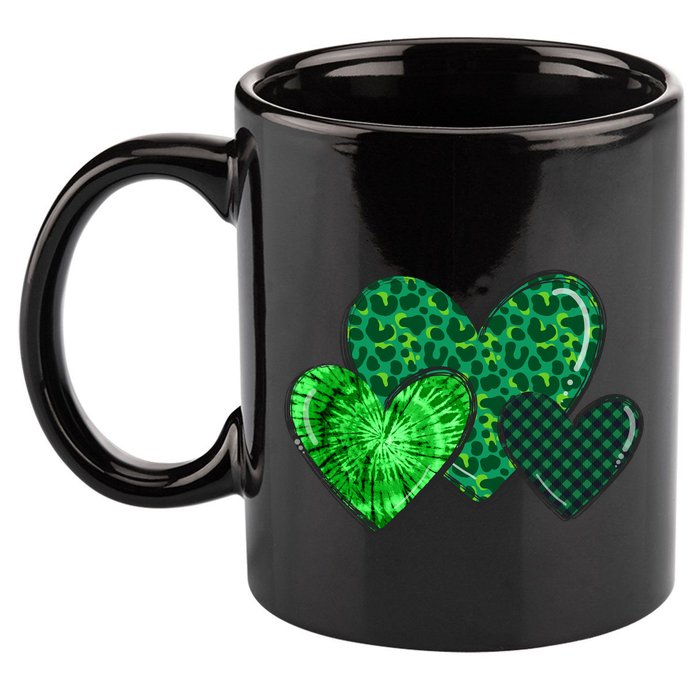 Love St Pattys Day Clover Leaf Hearts 11oz C Handle Ceramic Mug