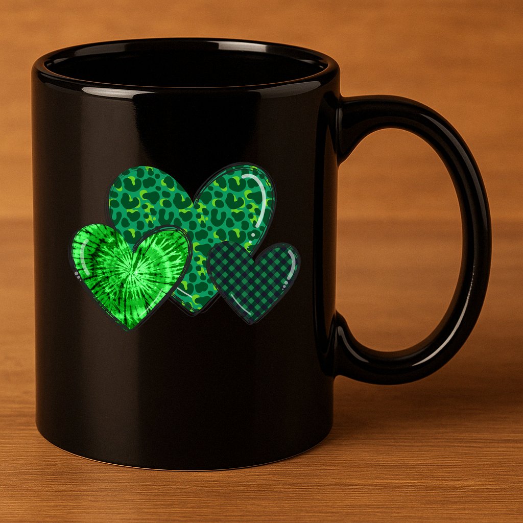 Love St Pattys Day Clover Leaf Hearts 11oz C Handle Ceramic Mug