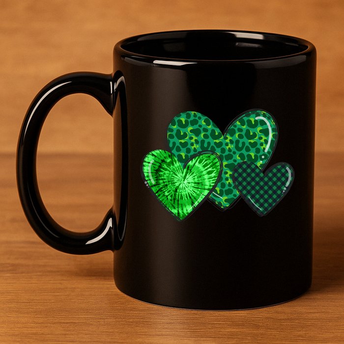Love St Pattys Day Clover Leaf Hearts 11oz C Handle Ceramic Mug