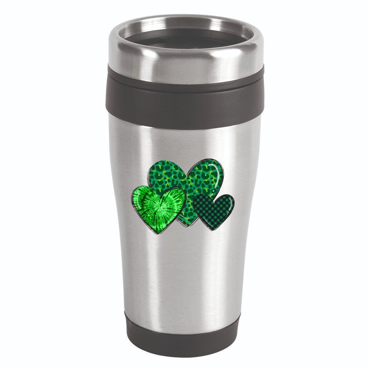 Love St Pattys Day Clover Leaf Hearts 16oz Travel Tumbler