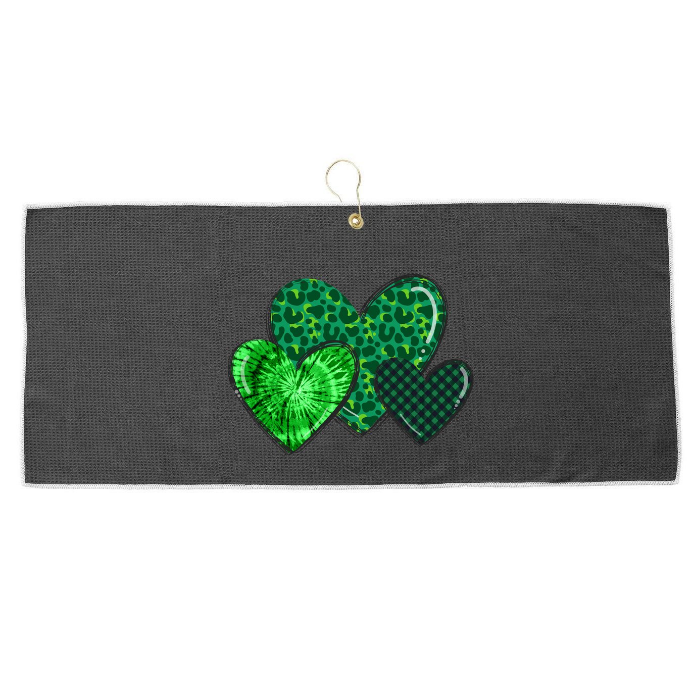 Love St Pattys Day Clover Leaf Hearts Large Microfiber Waffle Golf Towel