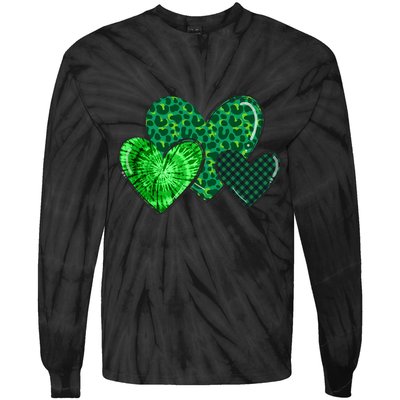 Love St Pattys Day Clover Leaf Hearts Tie-Dye Long Sleeve Shirt