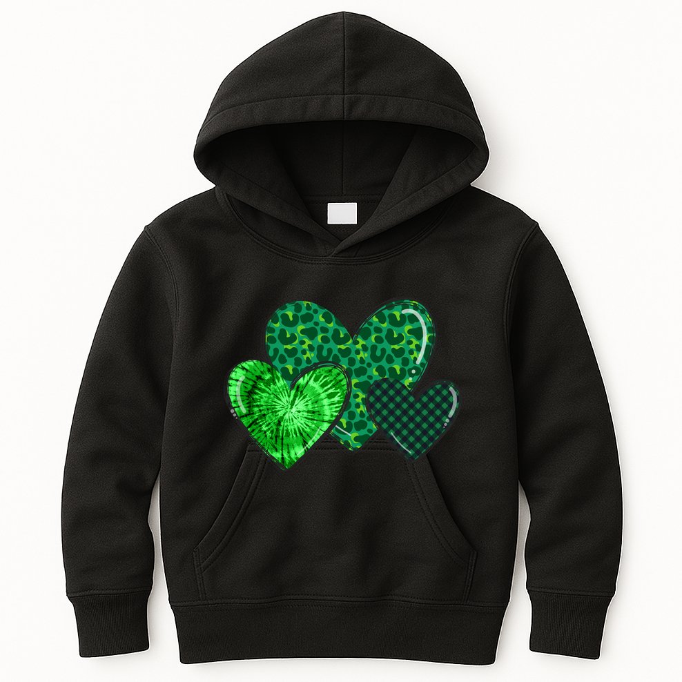 Love St Pattys Day Clover Leaf Hearts Kids Hoodie