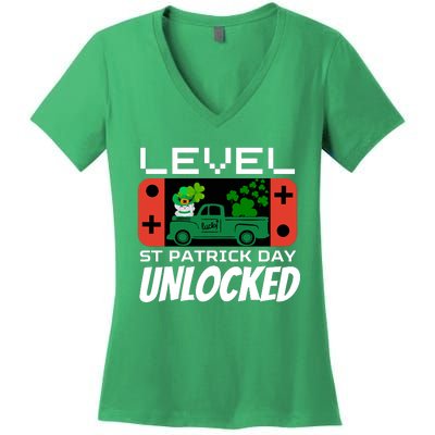 Level St. Patrick Day Unlocked Video Games Women's V-Neck T-Shirt