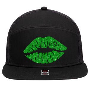 Lucky St Patrick's Day Lips Kiss 7 Panel Mesh Trucker Snapback Hat