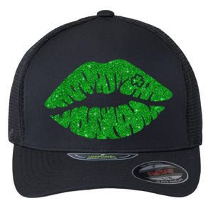 Lucky St Patrick's Day Lips Kiss Flexfit Unipanel Trucker Cap