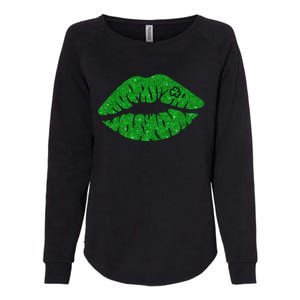 Lucky St Patrick's Day Lips Kiss Womens California Wash Sweatshirt