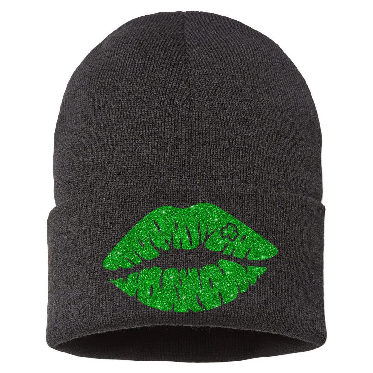 Lucky St Patrick's Day Lips Kiss Sustainable Knit Beanie