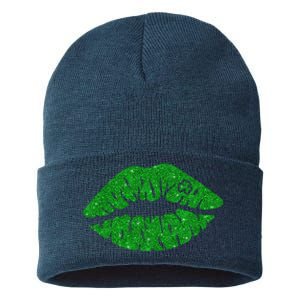 Lucky St Patrick's Day Lips Kiss Sustainable Knit Beanie