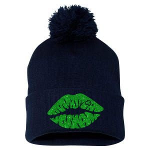 Lucky St Patrick's Day Lips Kiss Pom Pom 12in Knit Beanie