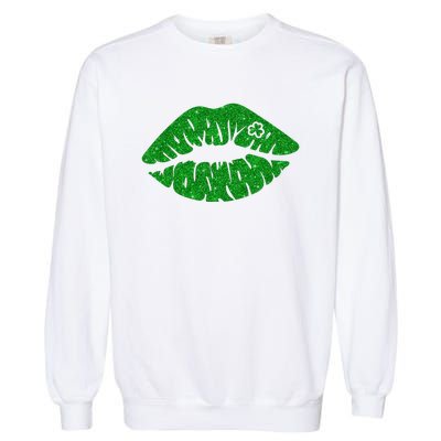 Lucky St Patrick's Day Lips Kiss Garment-Dyed Sweatshirt