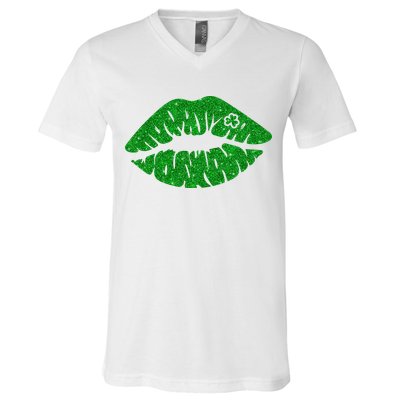 Lucky St Patrick's Day Lips Kiss V-Neck T-Shirt