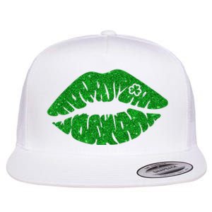 Lucky St Patrick's Day Lips Kiss Flat Bill Trucker Hat