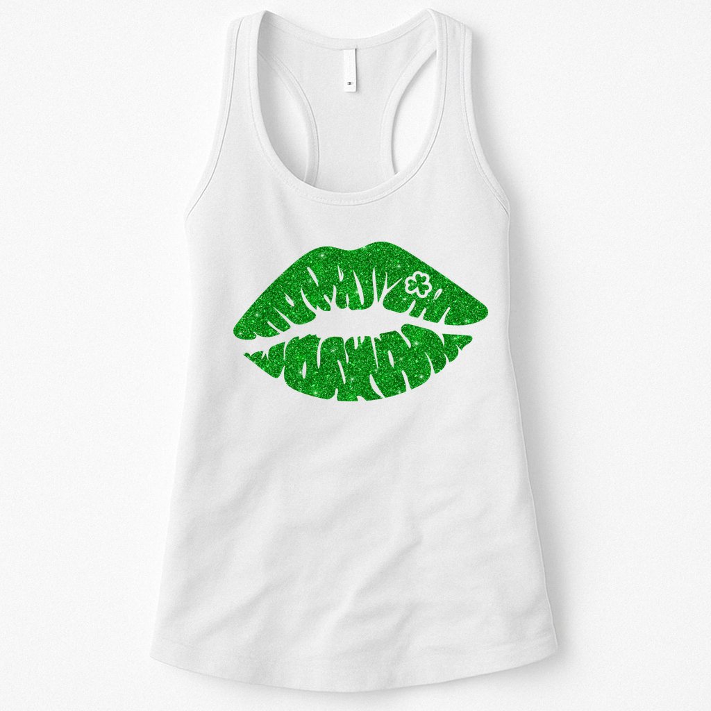Lucky St Patrick's Day Lips Kiss Womens Tank Top