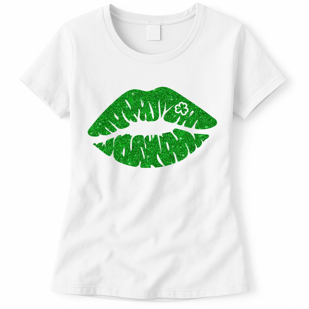 Lucky St Patrick's Day Lips Kiss Womens T-Shirt