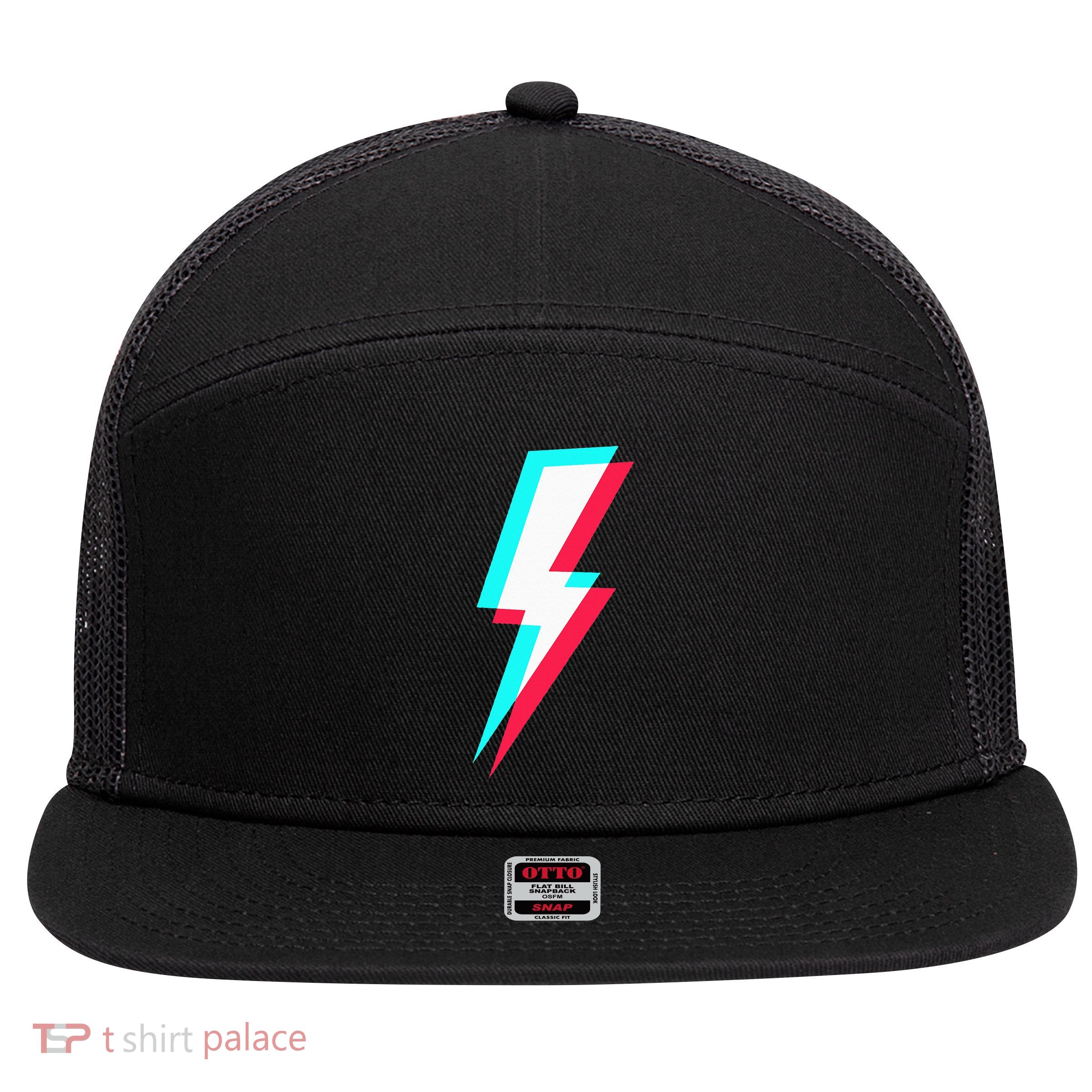 Lightning Symbol Power Electricity Bolt Graphic 7 Panel Mesh Trucker Snapback Hat