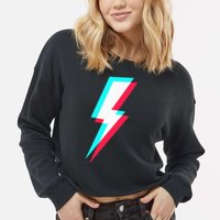 Lightning Symbol Power Electricity Bolt Graphic Cropped Pullover Crew