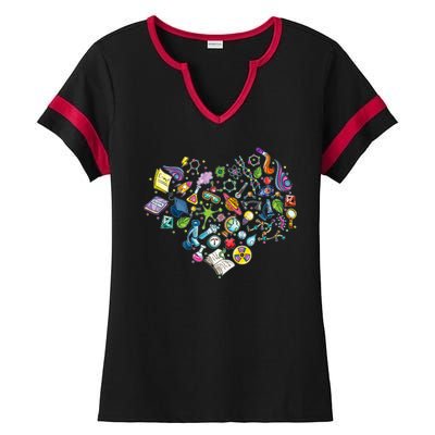 Love Science Pattern Heart Ladies Halftime Notch Neck Tee