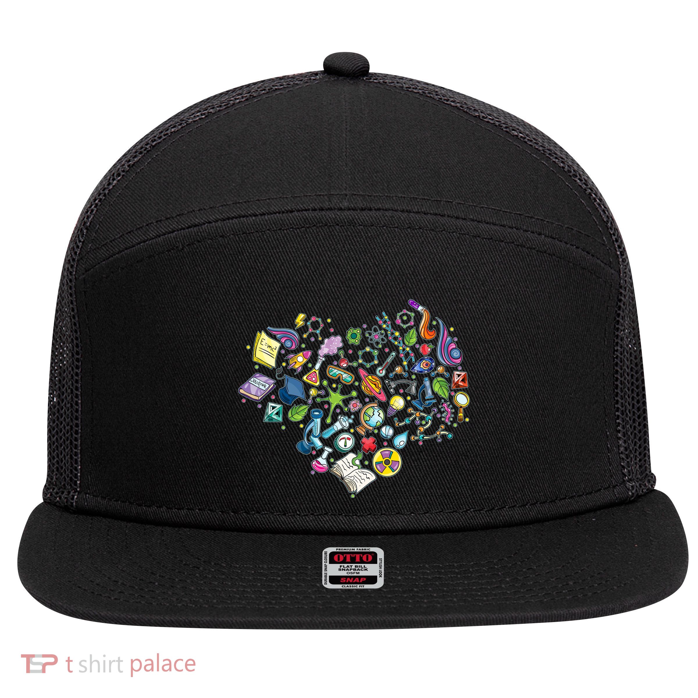 Love Science Pattern Heart 7 Panel Mesh Trucker Snapback Hat