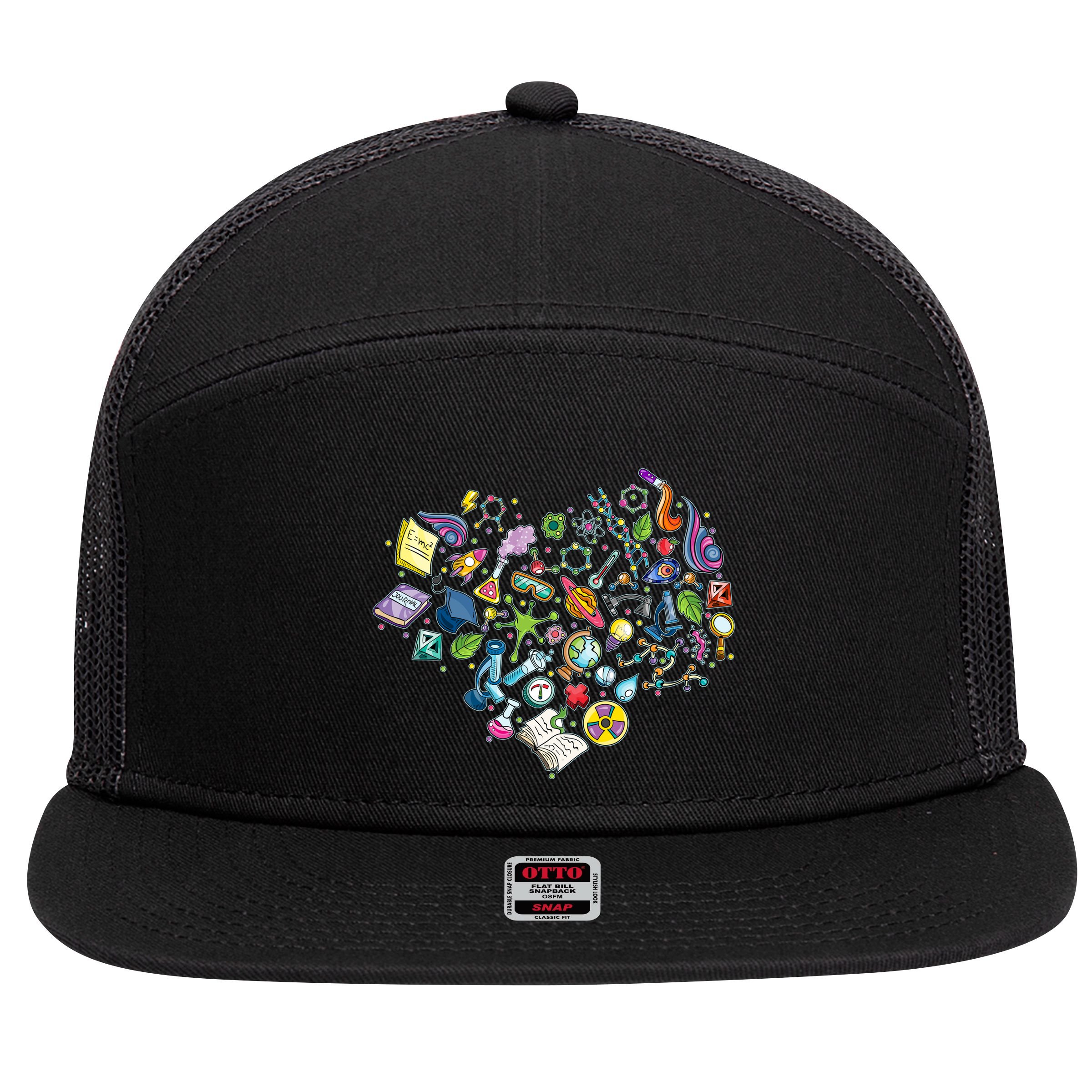 Love Science Pattern Heart 7 Panel Mesh Trucker Snapback Hat